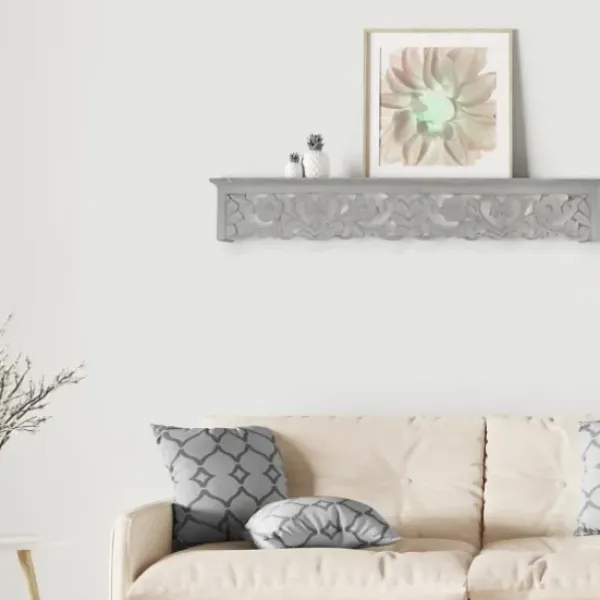 Shelves-Kirkland's Home Gray Floral Carved Wall Shelf