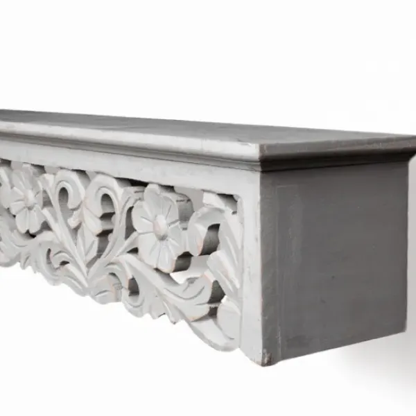 Shelves-Kirkland's Home Gray Floral Carved Wall Shelf
