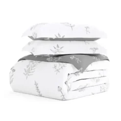 Duvets-Kirkland's Home Gray Floral Reversible 2-Pc. Twin Duvet Cover Set Gray/White