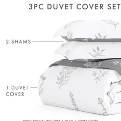 Duvets-Kirkland's Home Gray Floral Reversible 2-Pc. Twin Duvet Cover Set Gray/White