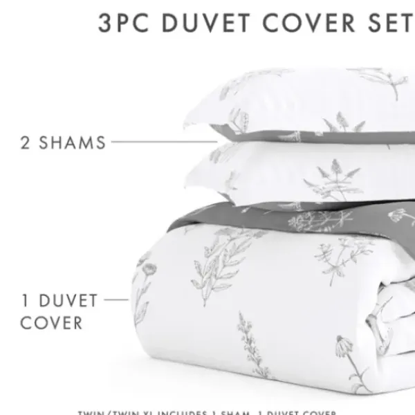 Duvets-Kirkland's Home Gray Floral Reversible 2-Pc. Twin Duvet Cover Set Gray/White