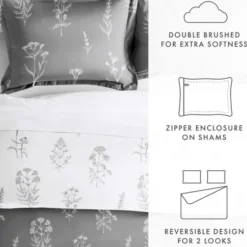 Duvets-Kirkland's Home Gray Floral Reversible 2-Pc. Twin Duvet Cover Set Gray/White