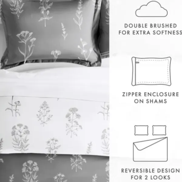 Duvets-Kirkland's Home Gray Floral Reversible 2-Pc. Twin Duvet Cover Set Gray/White