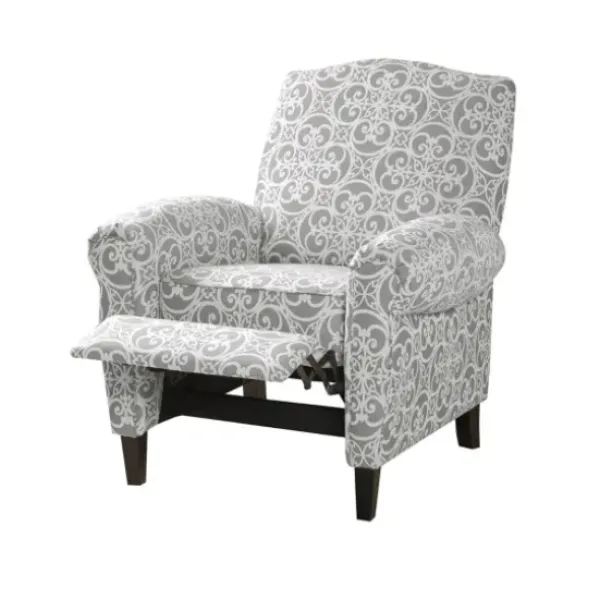 Accent Chairs-Kirkland's Home Gray Fretwork Orville Recliner Gray/White