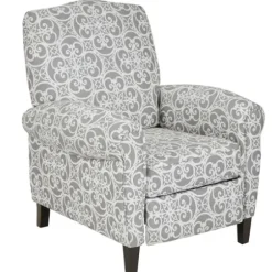Accent Chairs-Kirkland's Home Gray Fretwork Orville Recliner Gray/White