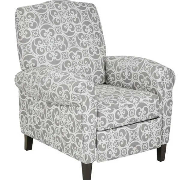 Accent Chairs-Kirkland's Home Gray Fretwork Orville Recliner Gray/White