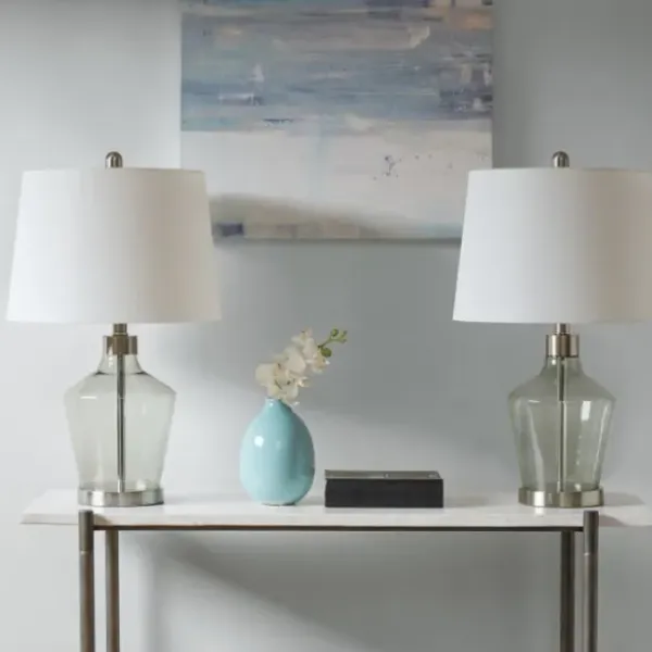 Table Lamps-Kirkland's Home Gray Glass Bold Table Lamps, Set Of 2 White