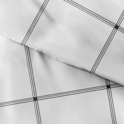 Duvets-Kirkland's Home Gray Grid Plaid 3-Pc. Micro King Duvet Cover Set White/Gray