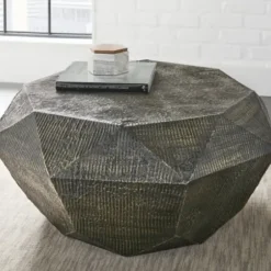 Coffee Tables-Kirkland's Home Gray Hand-Stamped Iron Octagonal Coffee Table