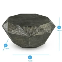 Coffee Tables-Kirkland's Home Gray Hand-Stamped Iron Octagonal Coffee Table
