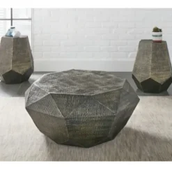 Coffee Tables-Kirkland's Home Gray Hand-Stamped Iron Octagonal Coffee Table
