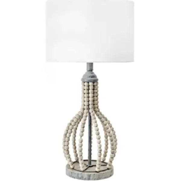 Table Lamps-Kirkland's Home Gray Iron And Rattan Beaded Table Lamp White