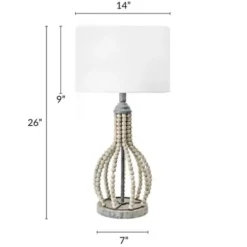 Table Lamps-Kirkland's Home Gray Iron And Rattan Beaded Table Lamp White