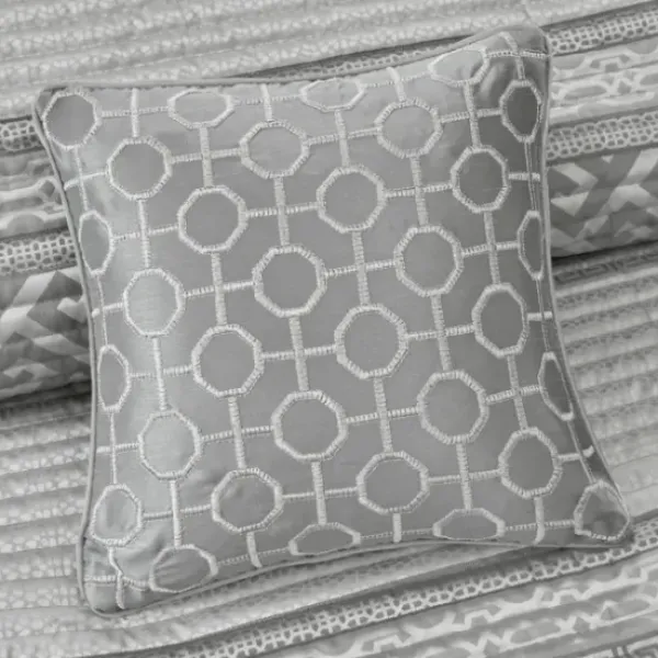 Bedspreads & Coverlets-Kirkland's Home Gray Jacquard Motif 4-Pc. Queen Coverlet Set Gray/White