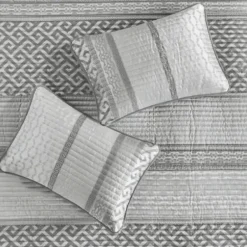 Bedspreads & Coverlets-Kirkland's Home Gray Jacquard Motif 4-Pc. Queen Coverlet Set Gray/White