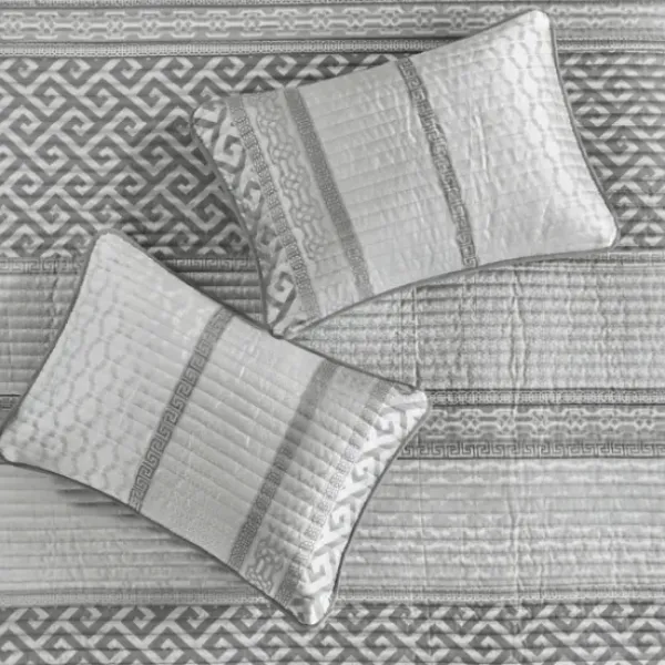Bedspreads & Coverlets-Kirkland's Home Gray Jacquard Motif 4-Pc. Queen Coverlet Set Gray/White