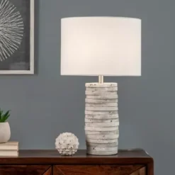 Table Lamps-Kirkland's Home Gray Layered Cylinder Table Lamp White
