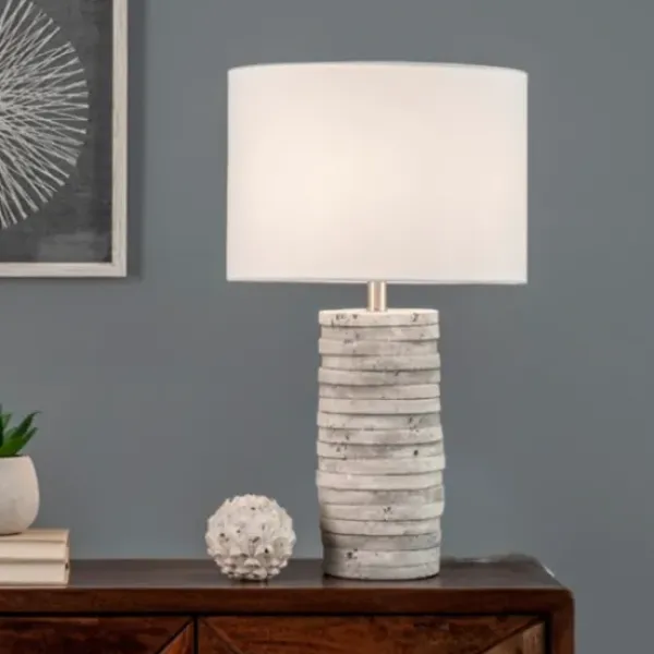 Table Lamps-Kirkland's Home Gray Layered Cylinder Table Lamp White