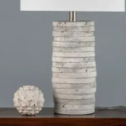 Table Lamps-Kirkland's Home Gray Layered Cylinder Table Lamp White