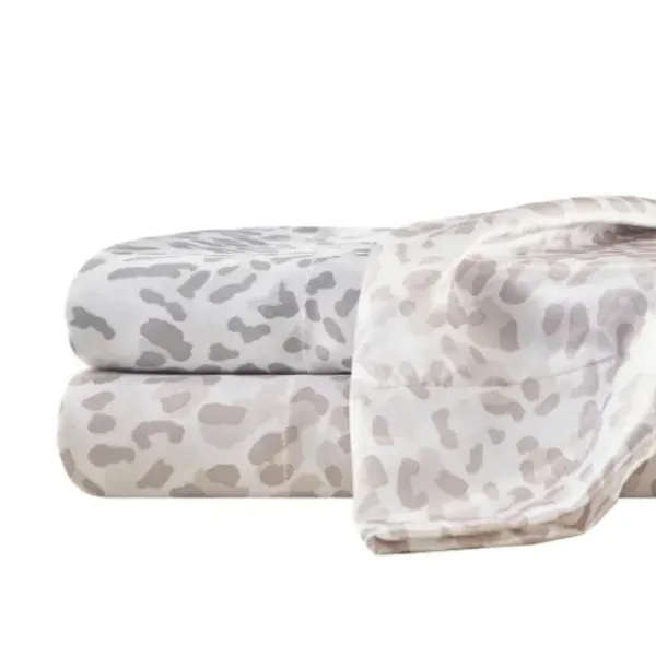 Bed Sheets-Kirkland's Home Gray Leopard Print Satin 4-Pc. Queen Sheet Set White/Gray