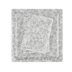 Bed Sheets-Kirkland's Home Gray Leopard Print Satin 3-Pc. Twin Sheet Set White/Gray
