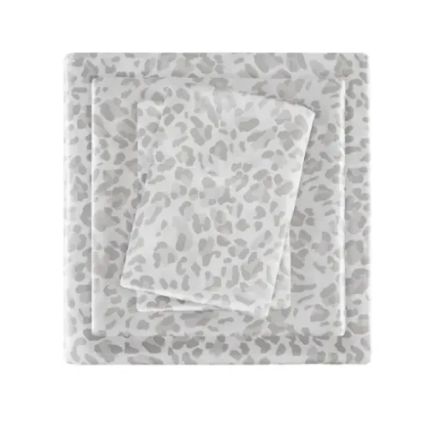 Bed Sheets-Kirkland's Home Gray Leopard Print Satin 3-Pc. Twin Sheet Set White/Gray