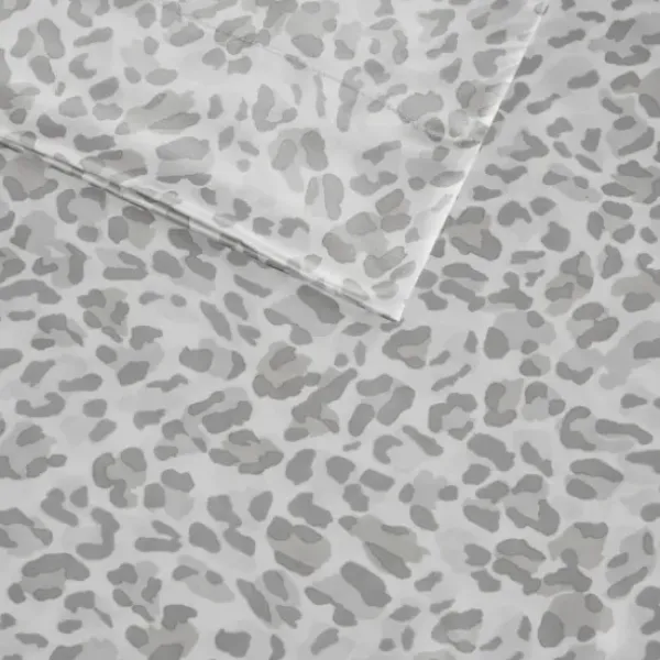 Bed Sheets-Kirkland's Home Gray Leopard Print Satin 3-Pc. Twin Sheet Set White/Gray