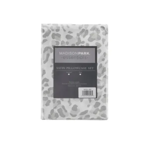 Bed Sheets-Kirkland's Home Gray Leopard Satin Standard 2-Pc. Pillow Case Set White/Gray
