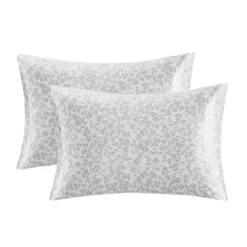 Bed Sheets-Kirkland's Home Gray Leopard Satin Standard 2-Pc. Pillow Case Set White/Gray
