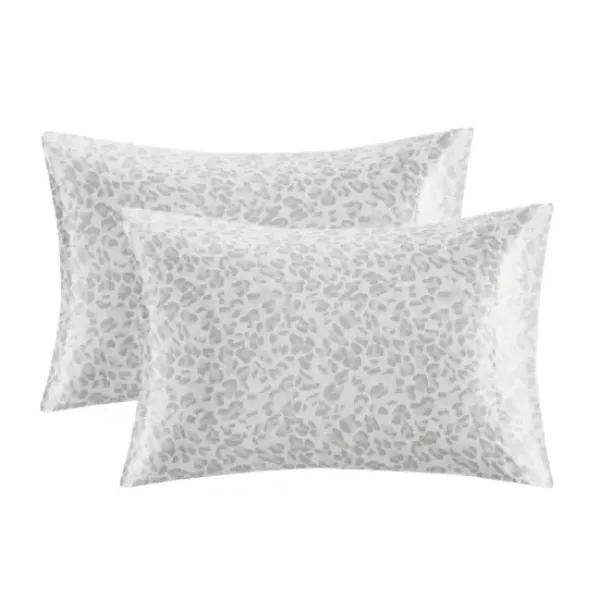 Bed Sheets-Kirkland's Home Gray Leopard Satin Standard 2-Pc. Pillow Case Set White/Gray