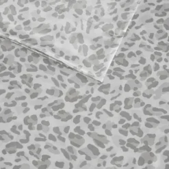 Bed Sheets-Kirkland's Home Gray Leopard Satin Standard 2-Pc. Pillow Case Set White/Gray