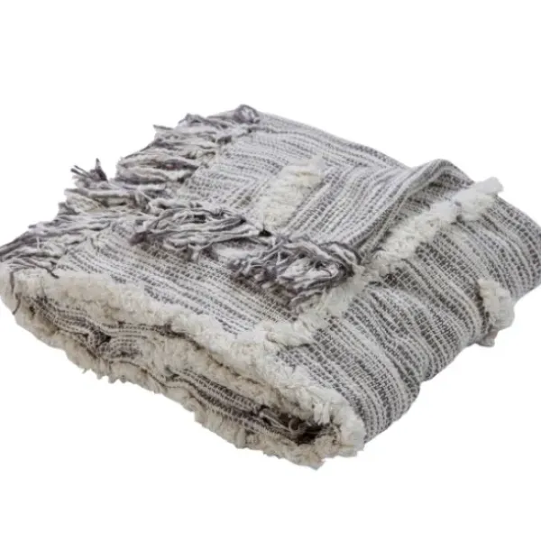 Blankets & Throws-Kirkland's Home Gray Line Work Throw Gray/Ivory
