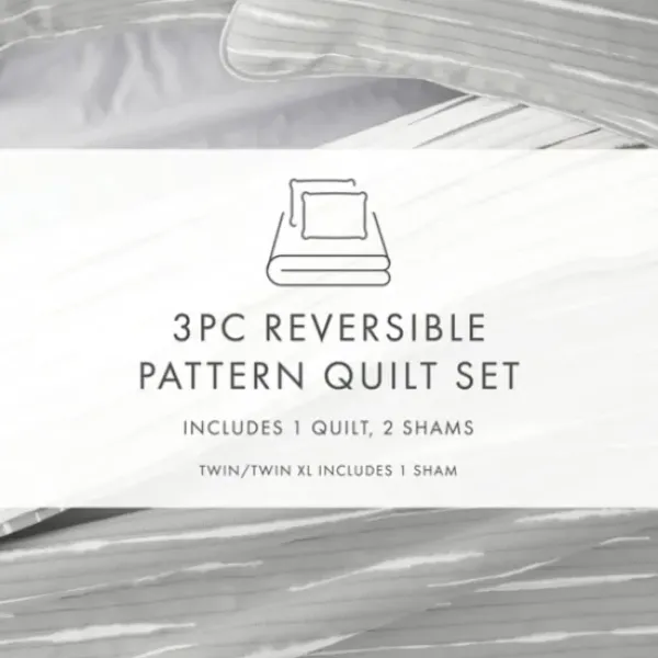 Quilts-Kirkland's Home Gray Linear Reversible 3-Pc. King Quilt Set Gray/White