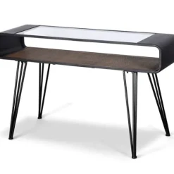 Console Tables-Kirkland's Home Gray Metal And Rattan Shelf Console Table
