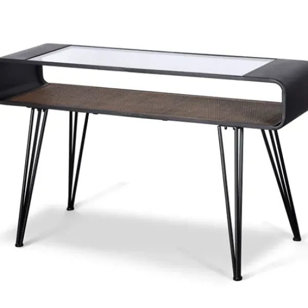 Console Tables-Kirkland's Home Gray Metal And Rattan Shelf Console Table