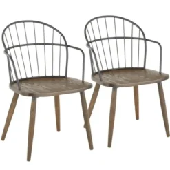 Dining Chairs-Kirkland's Home Gray Metal Spindle Back Dining Chairs, Set Of 2 Brown/Gray