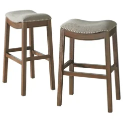 Bar Stools & Counter Height Stools-Kirkland's Home Gray Nailhead Trim Saddle Bar Stools, Set Of 2