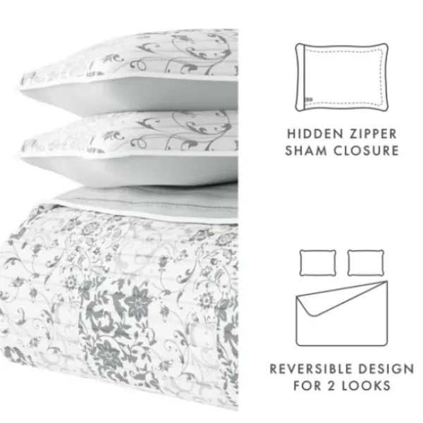 Quilts-Kirkland's Home Gray Patchwork Reversible 3-Pc. Queen Quilt Set Gray/White