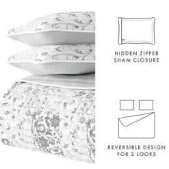 Quilts-Kirkland's Home Gray Patchwork Reversible 2-Pc. Twin Quilt Set Gray/White