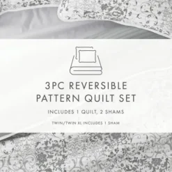 Quilts-Kirkland's Home Gray Patchwork Reversible 2-Pc. Twin Quilt Set Gray/White