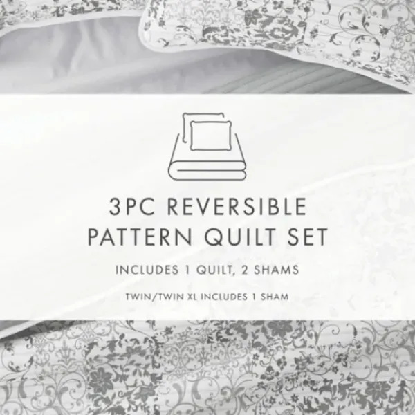 Quilts-Kirkland's Home Gray Patchwork Reversible 2-Pc. Twin Quilt Set Gray/White