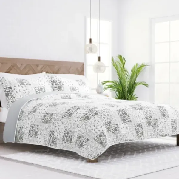 Quilts-Kirkland's Home Gray Patchwork Reversible 3-Pc. King Quilt Set Gray/White