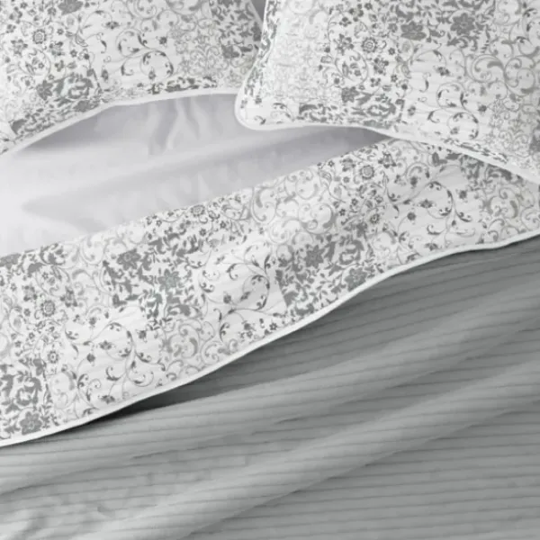 Quilts-Kirkland's Home Gray Patchwork Reversible 3-Pc. King Quilt Set Gray/White