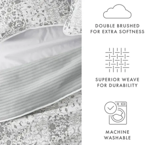 Quilts-Kirkland's Home Gray Patchwork Reversible 3-Pc. King Quilt Set Gray/White
