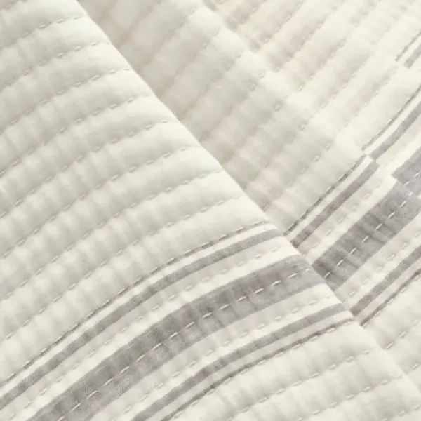 Blankets & Throws-Kirkland's Home Gray Pick Stitch Stripe Decorative Throw Gray/White