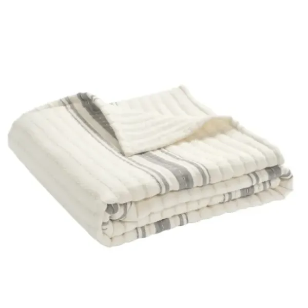 Blankets & Throws-Kirkland's Home Gray Pick Stitch Stripe Decorative Throw Gray/White