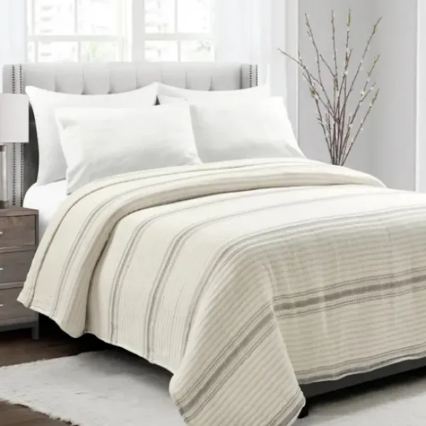 Quilts-Kirkland's Home Gray Pick Stitch Stripe King Quilt Gray/White