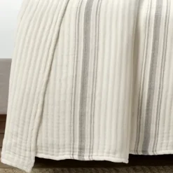 Quilts-Kirkland's Home Gray Pick Stitch Stripe King Quilt Gray/White