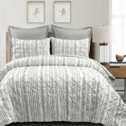 Comforters-Kirkland's Home Gray Pintuck Stripe Full/Queen 5-Pc. Comforter Set Gray/White
