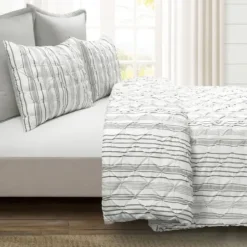 Comforters-Kirkland's Home Gray Pintuck Stripe Full/Queen 5-Pc. Comforter Set Gray/White